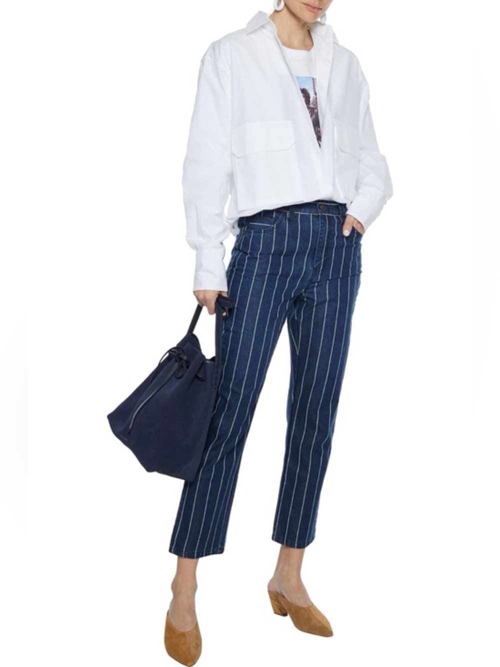 CURRENT/ELLIOTT The Vintage cropped striped high-rise slim-leg jeans size 25‎